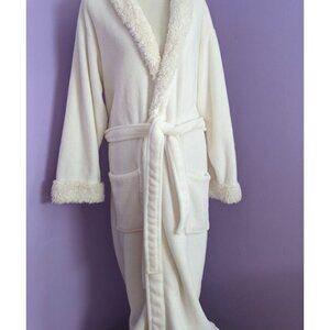 Sherpa by Espalma Bath ROBE Long Ivory Off White with Pockets Warm and Soft NWOT